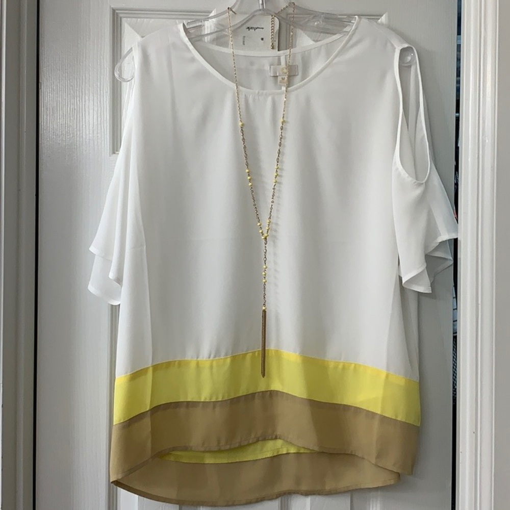 CC White blouse with peekaboo sleeves